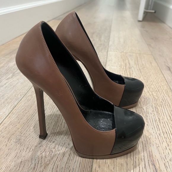 Saint Laurent Brown & Black Leather Tribtoo Platform Pumps Size 37 - Picture 10 of 11